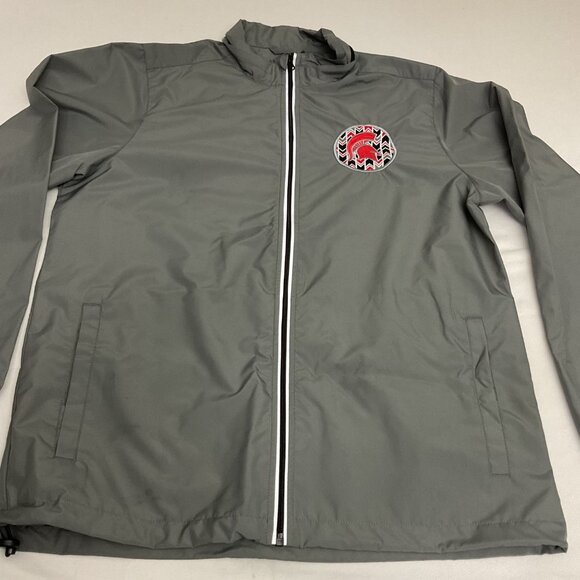 Charles River Gray Lightweight Zip-Up Jacket With Red Spartan Patch Logo size L - Picture 1 of 6